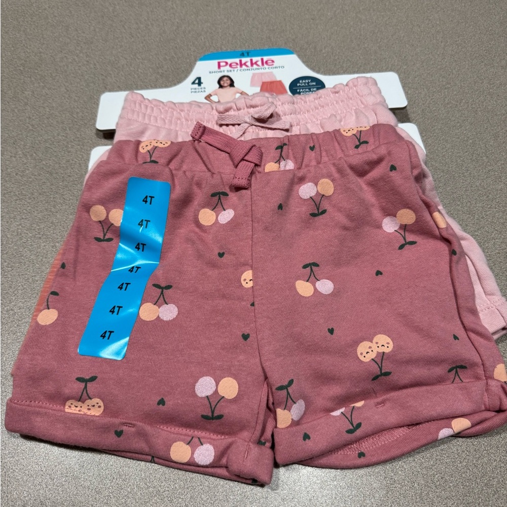 New Set of 4 Easy Pull on Shorts girls size 4